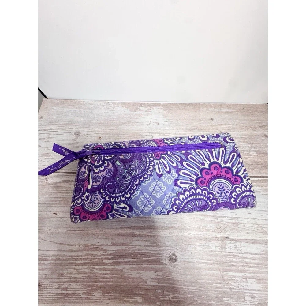 Vera Bradley Purple Trifold Wallet Lilac Tapestry Wear On Edges - Picture 2 of 8
